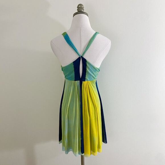 Vintage 90s/Y2K Vivienne Tam Blue & Yellow Halter Sun Dress Women's Sz Small EUC - Picture 4 of 6